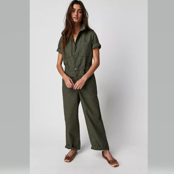 Levi's Pants - Levi's Short Sleeve Boilersuit Free People Army Green